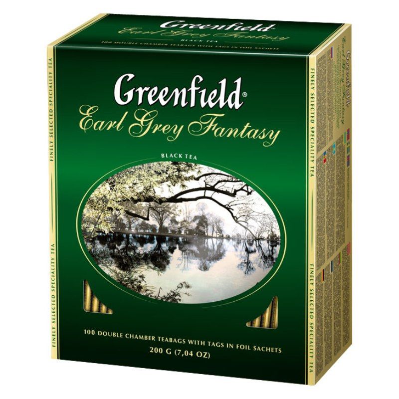 Чай GREENFIELD "Earl Grey Fantasy", черный с бергамотом, 100 пакетиков