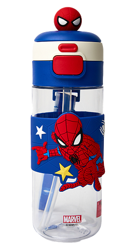 Бутылка для воды детская - Spider Man (Человек Паук), 600 мл, с трубочкой
